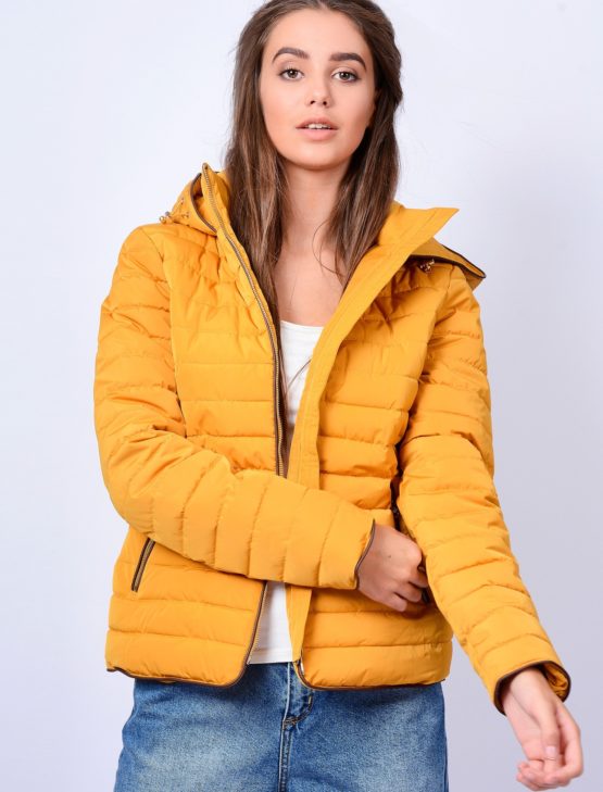 GINGER QUILTED HOODED JACKET IN OLD GOLD – TOKYO LAUNDRY