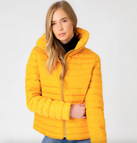 HONEY FUNNEL NECK QUILTED JACKET IN OLD GOLD - TOKYO LAUNDRY