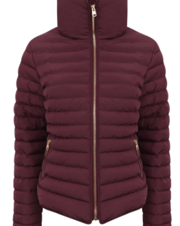 HONEY FUNNEL NECK QUILTED JACKET IN BURGUNDY - TOKYO LAUNDRY